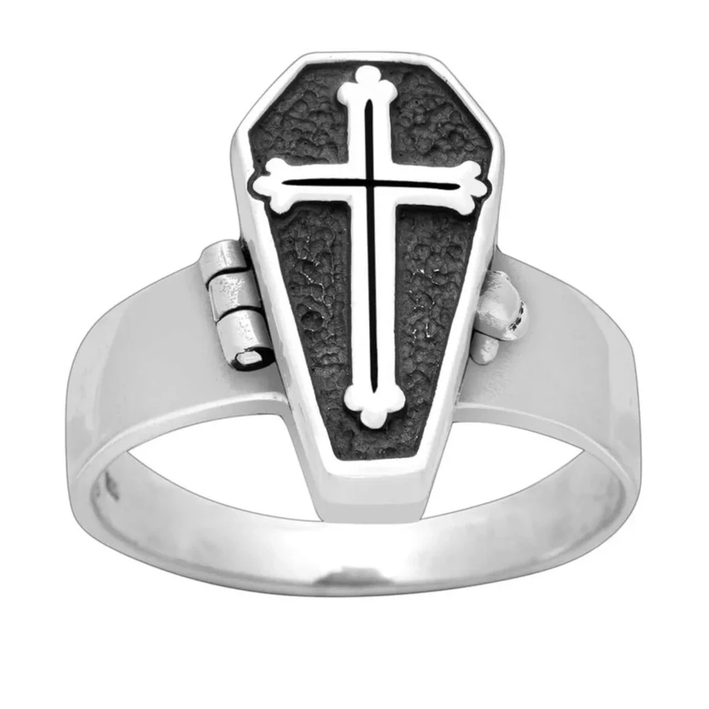 sterling silver coffin, design poison ring